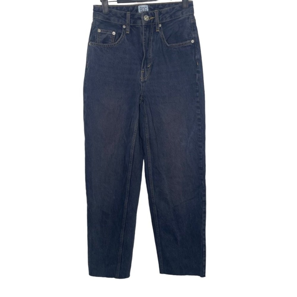 BDG Urban Outfitters High-Rise Baggy Jeans Dark Wash Blue Size 25 Raw Hem